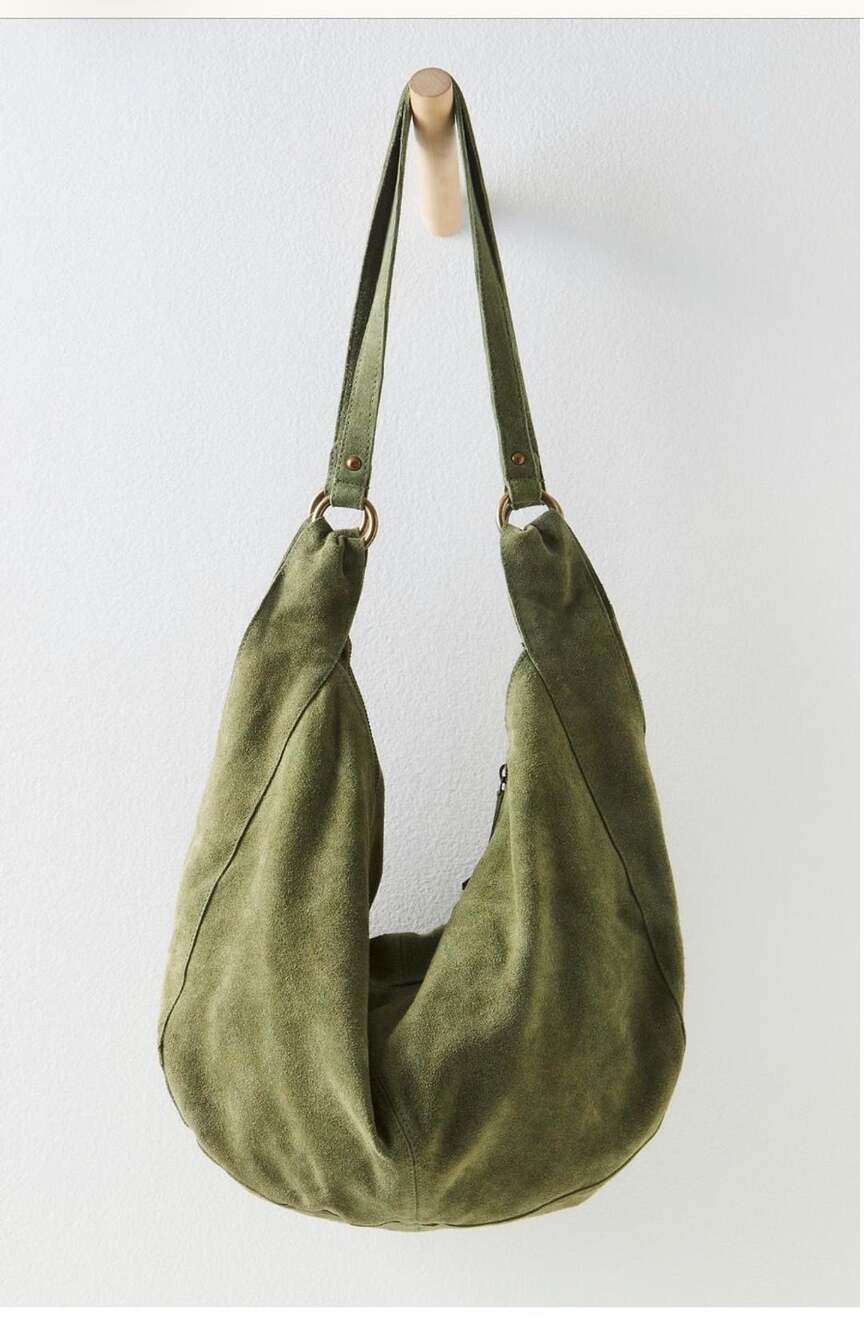 Current $98! Free People Roma Suede Tote Olive Green Hobo Handbag - Picture 6 of 7
